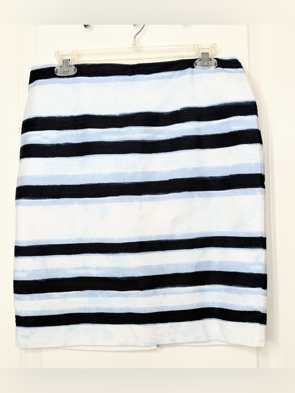 Ann Taylor Factory Petite Striped Pencil Skirt Light Blue Navy White Career